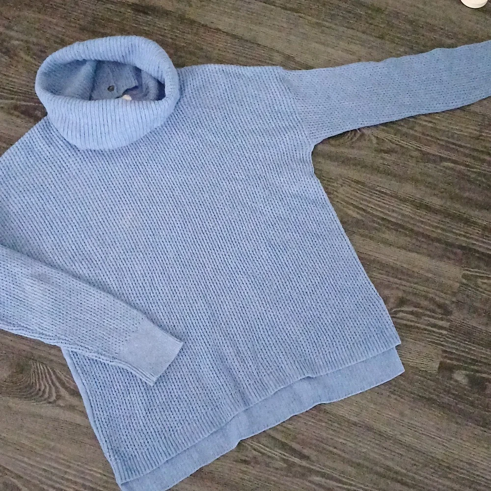🔥🔥🔥Madewell Cornflower blue convertible turtleneck crewneck sweater S - Picture 3 of 13